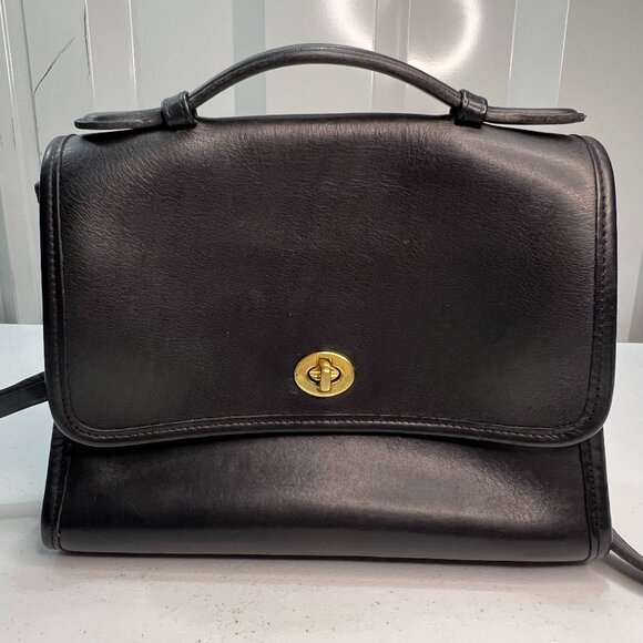 Coach Handbags - *SOLD*Coach Vintage Court Bag 9870 Crossbody Shoulder Satchel Black Brass EUC